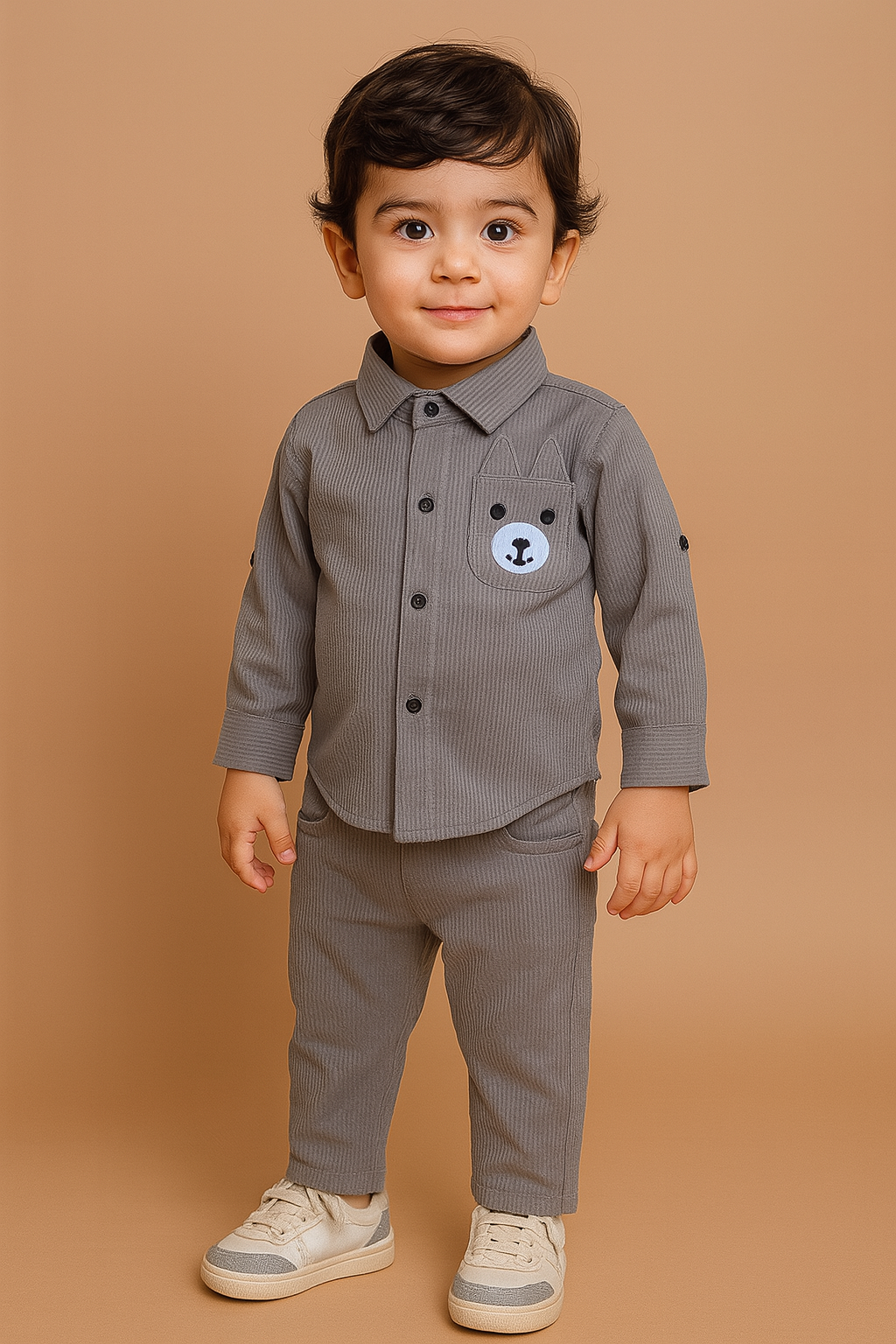 Load video: "Style meets cuteness in this bear-patch co-ord β comfy, trendy, and made for little adventures!"