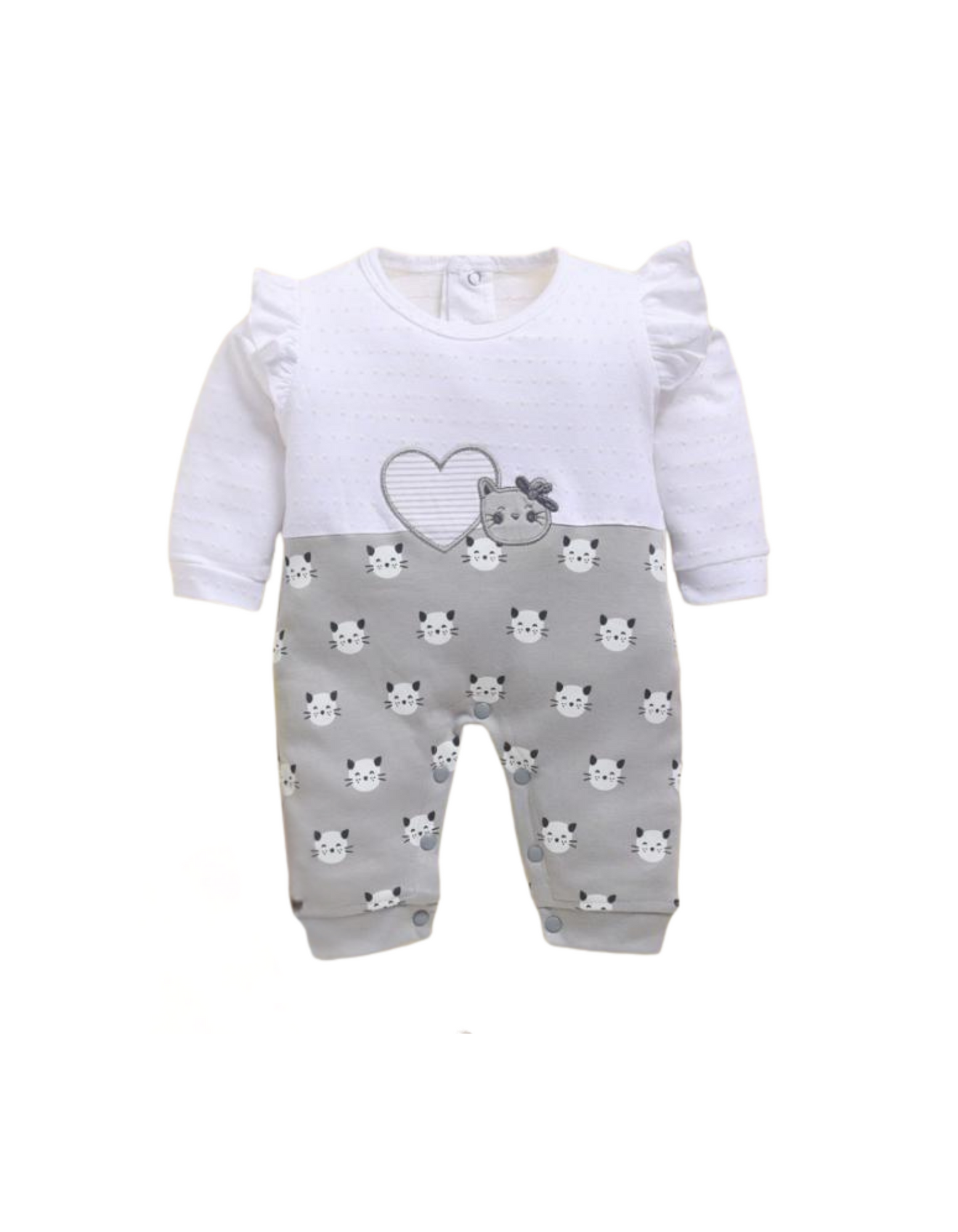 🍼 Baby Girl Cotton Romper – Pink &amp; White Kitty Print