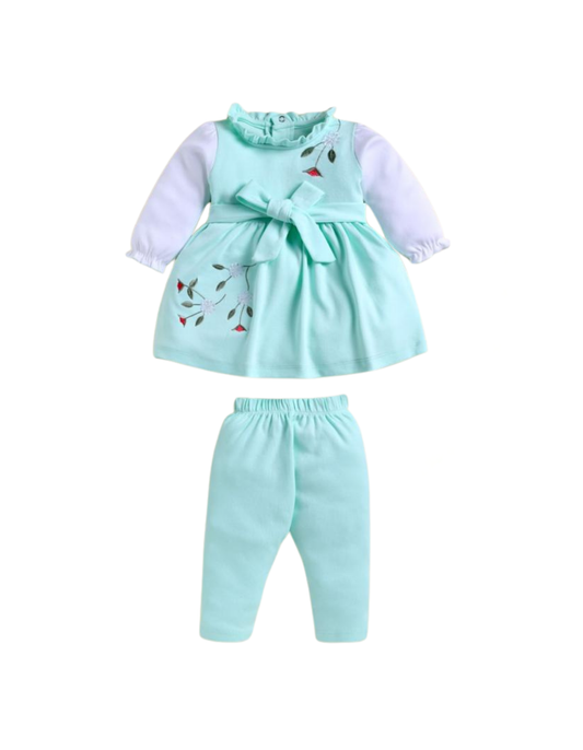 “Dress your little angel in comfort and style with this peach blossom outfit set.”
