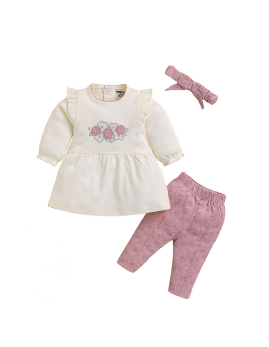 🌸 Baby Girl 3-Piece Outfit Set – Dress, Leggings &amp; Headband