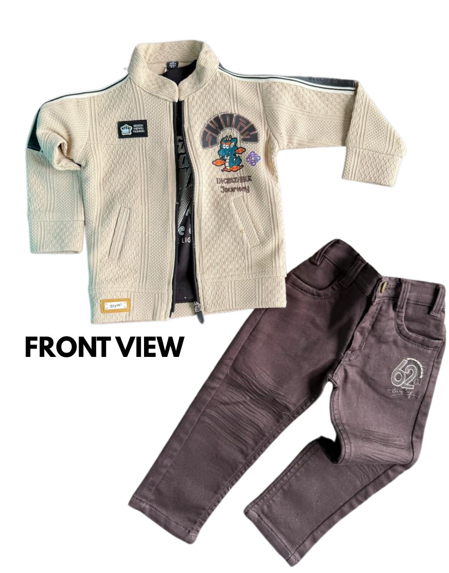 "Let your little explorer rock the winter in this stylish cartoon jacket & denim set! ❄️