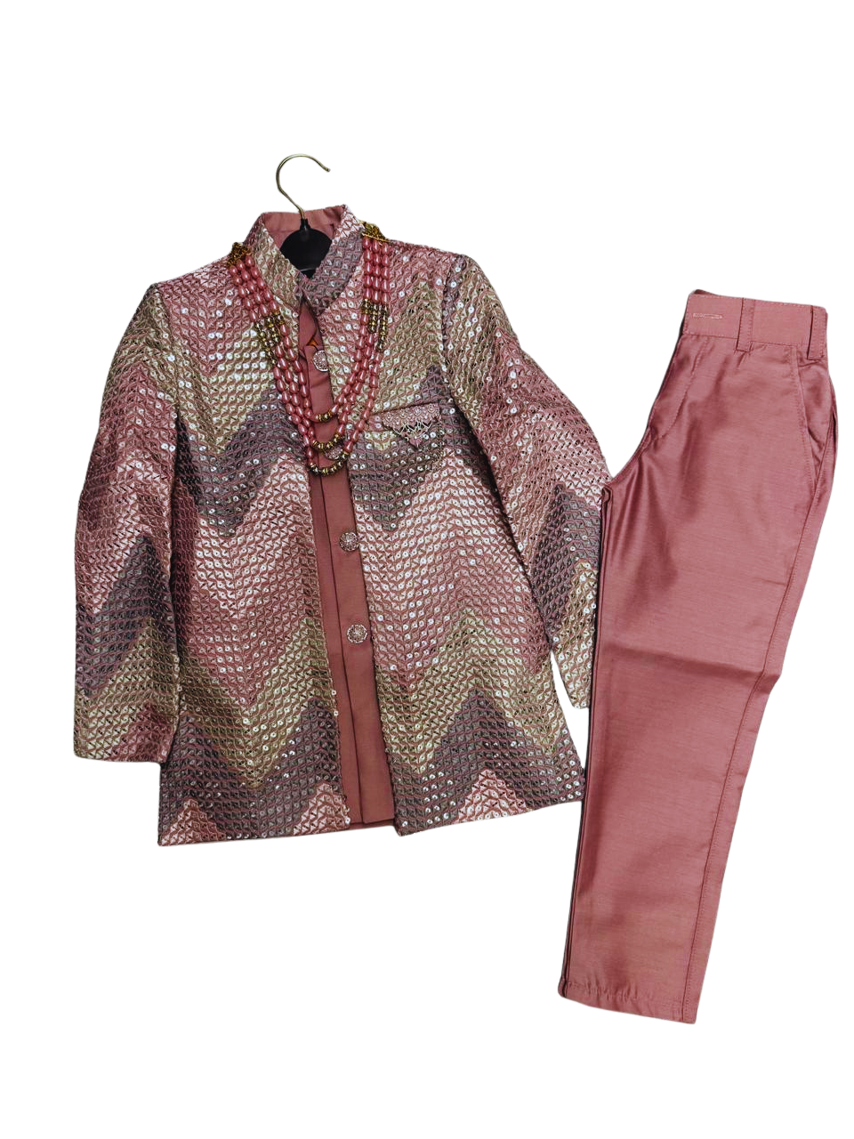 Boys' Premium Ethnic Set – Rose Gold Sherwani &amp; Pants
