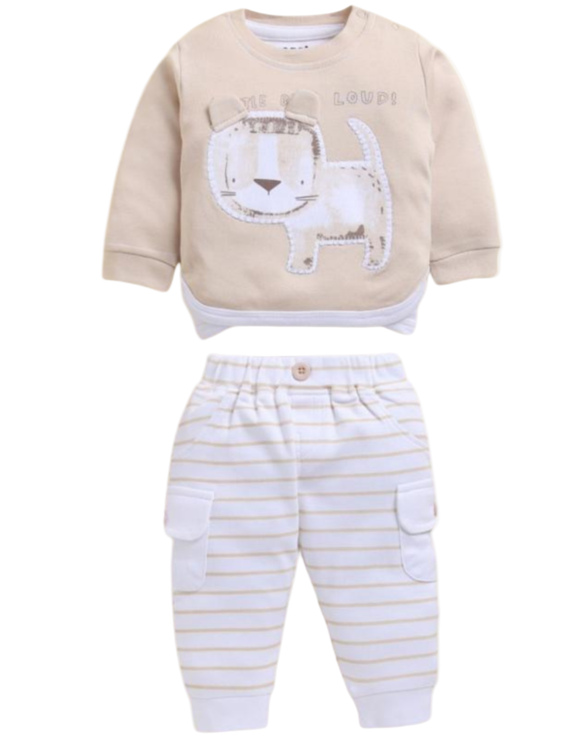 🍼 Baby Lion 2-Piece Outfit – Beige &amp; White