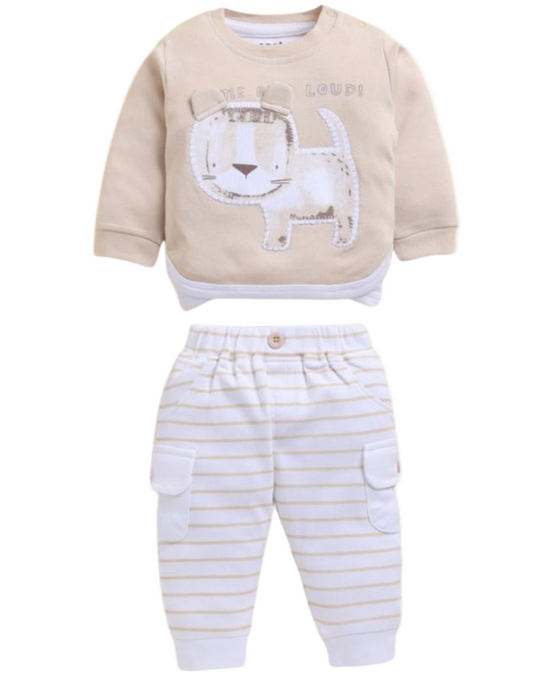 🍼 Baby Lion 2-Piece Outfit – Beige &amp; White