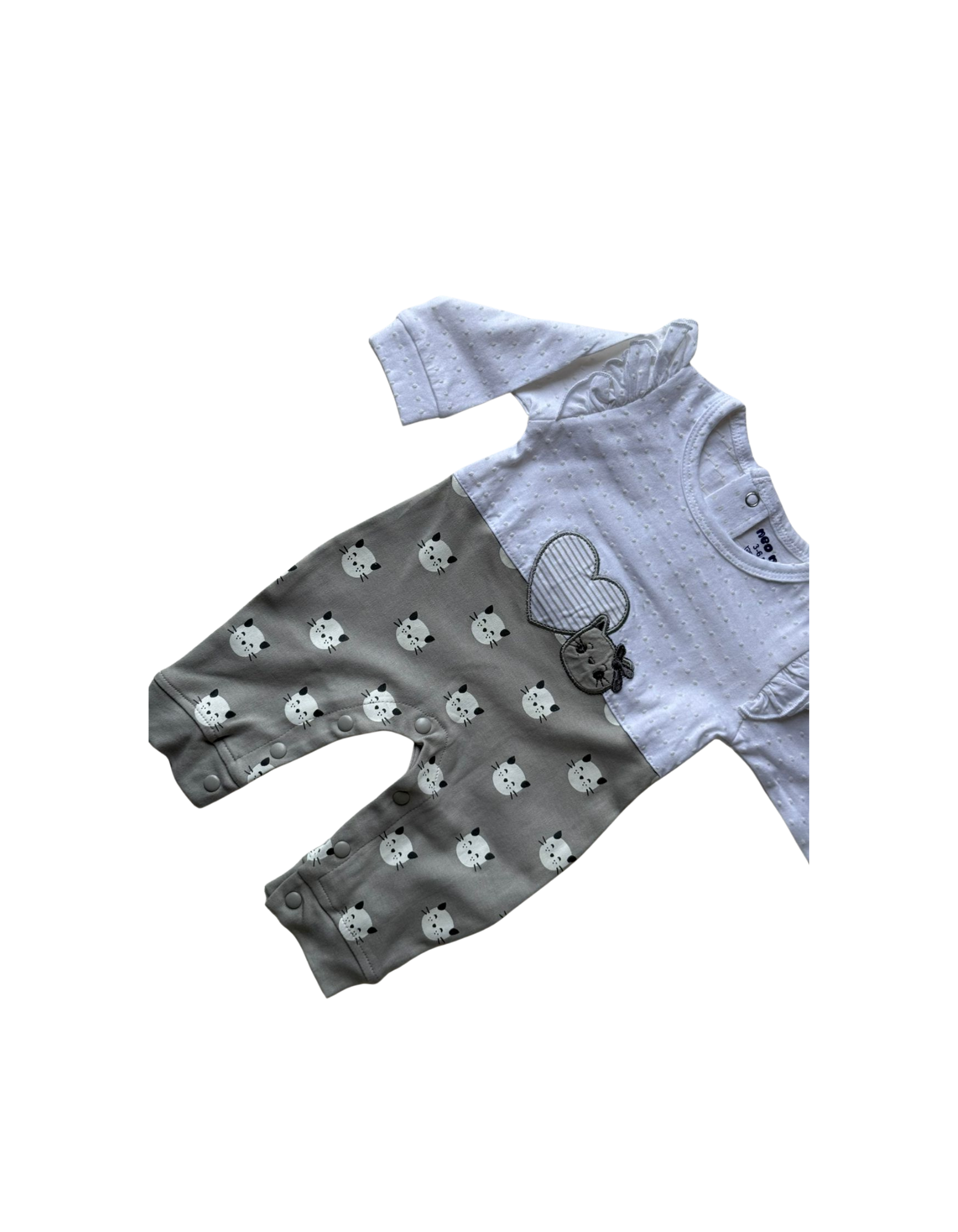 🍼 Baby Girl Cotton Romper – Pink &amp; White Kitty Print