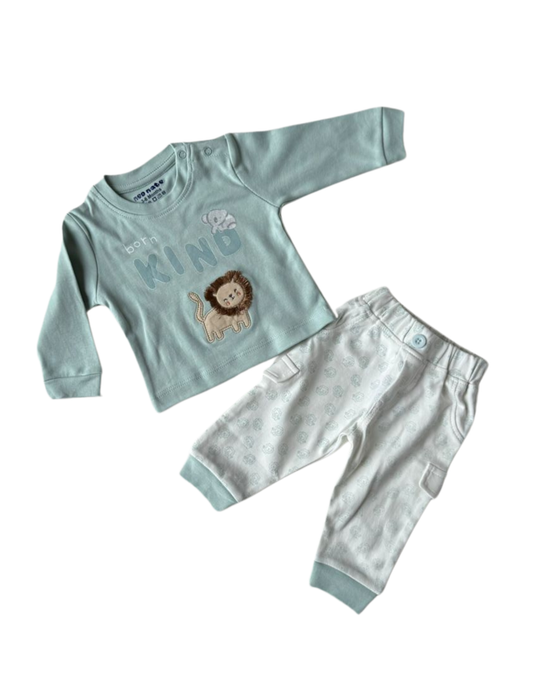 🦁 Adorable Baby Boy Outfit – “Born Kind” Lion Set