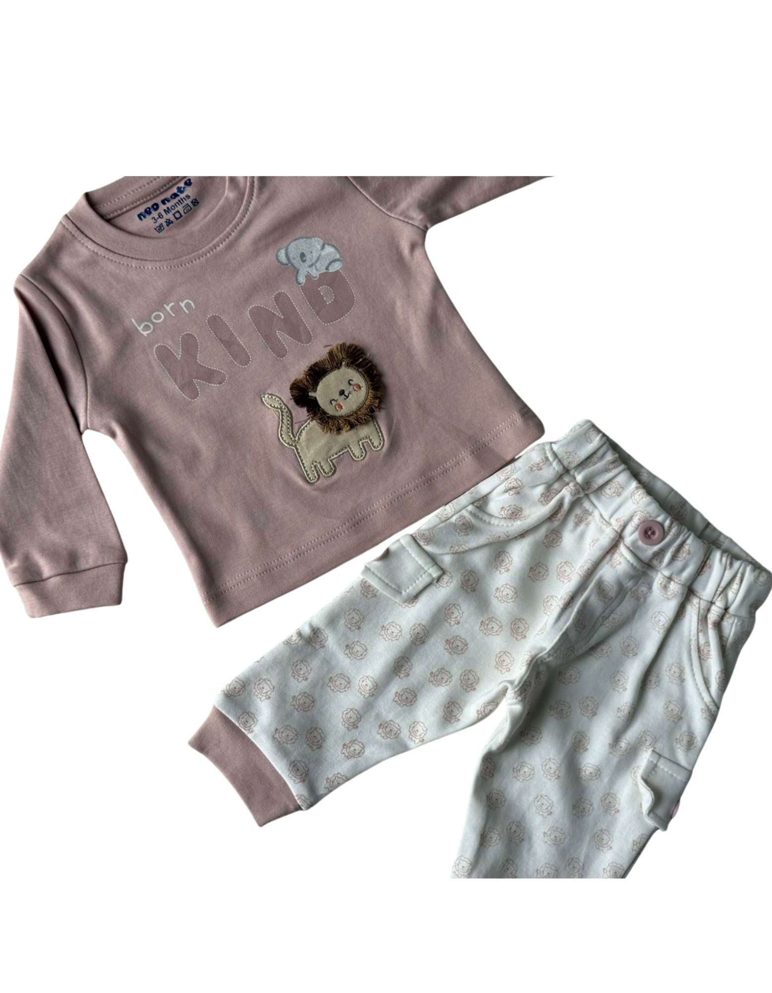 🦁 Adorable Baby Boy Outfit – “Born Kind” Lion Set