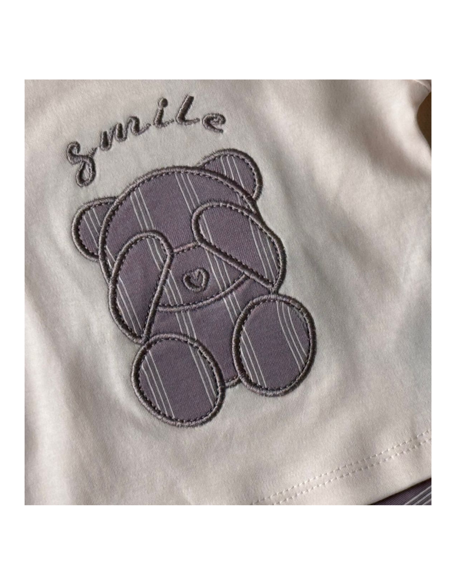 🐻 Cute Baby Boy Outfit – “Smile Bear” Top &amp; Striped Pant Set .