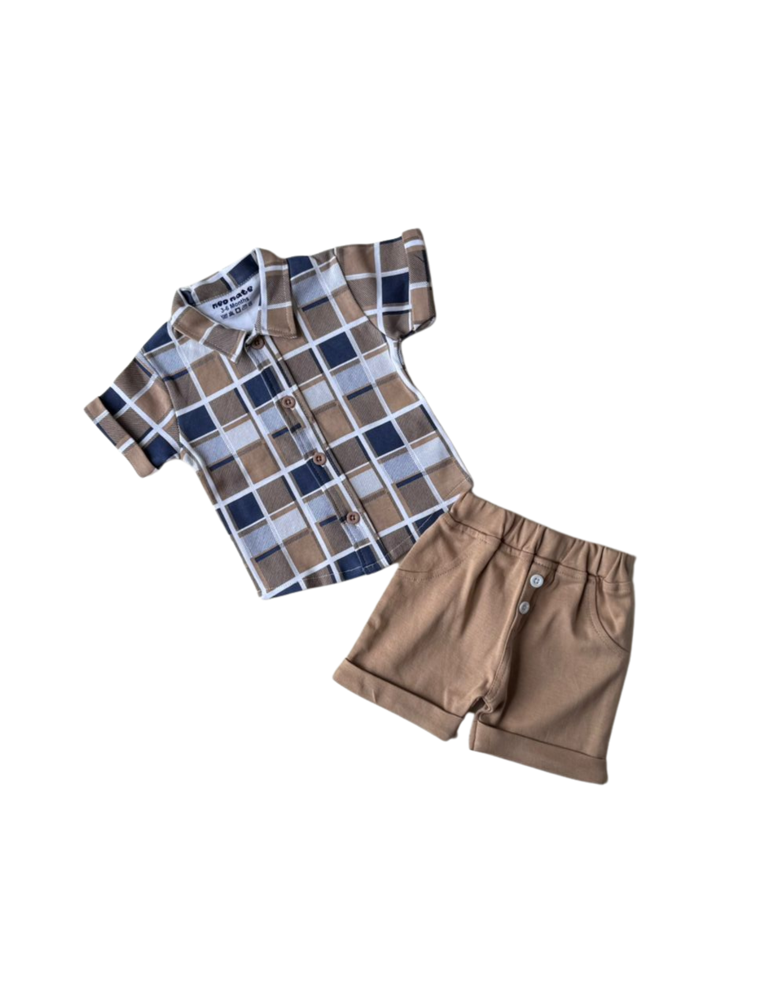 🌿 Trendy Baby Boy Outfit – Mint Green Check Shirt &amp; Shorts Set