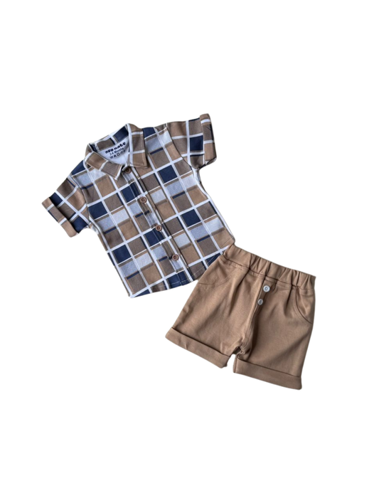 🌿 Trendy Baby Boy Outfit – Mint Green Check Shirt &amp; Shorts Set