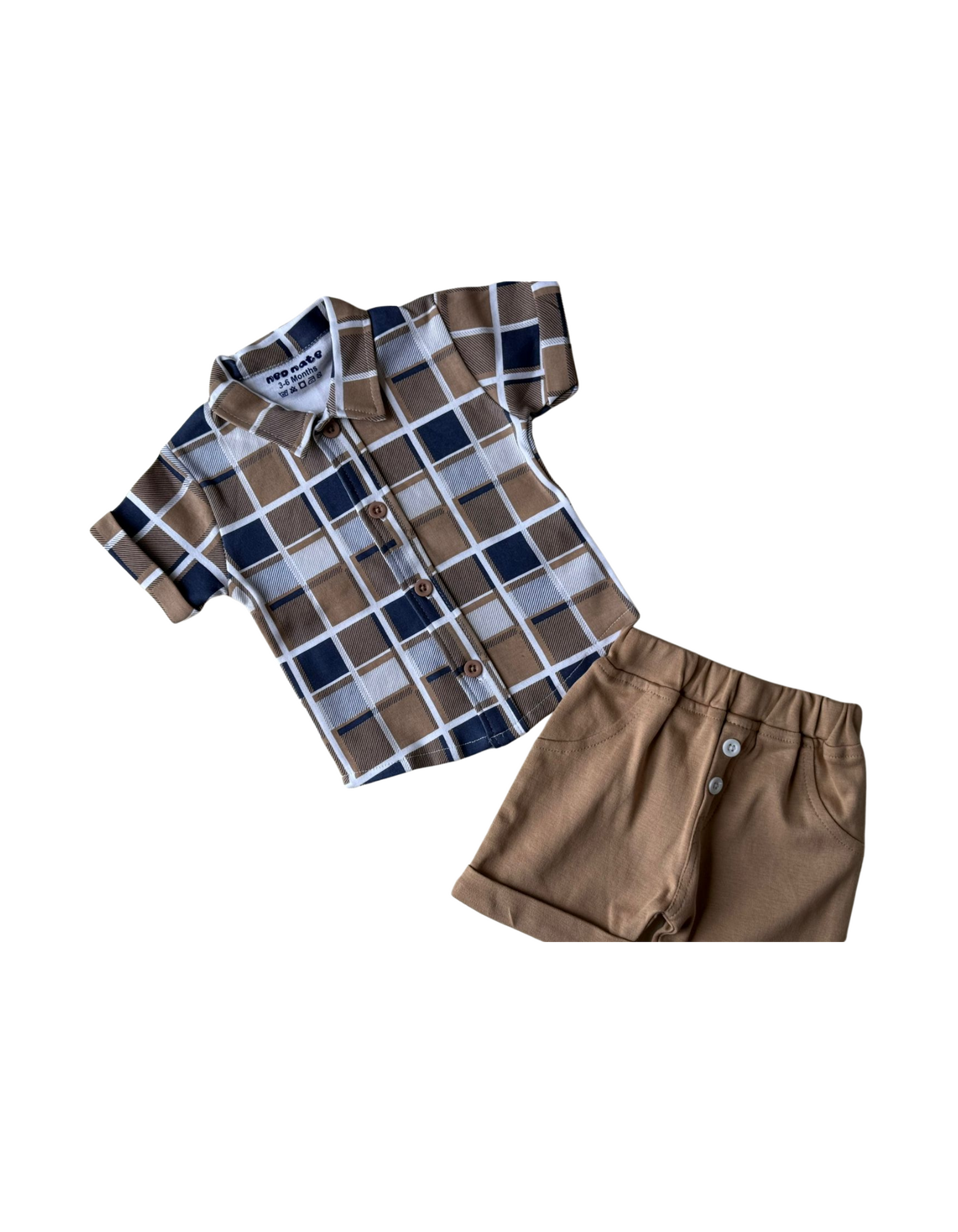 🌿 Trendy Baby Boy Outfit – Mint Green Check Shirt &amp; Shorts Set