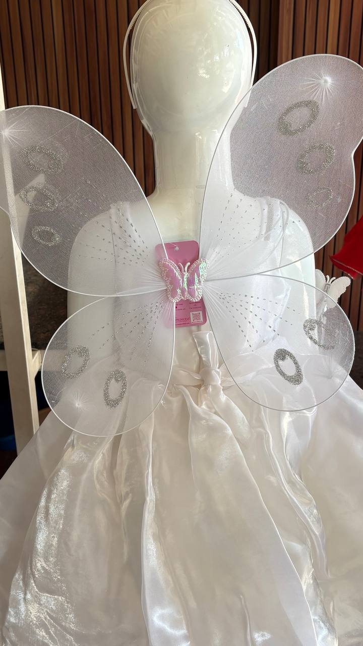 Mini Me Kidz White Fairy Princess Dress with Butterfly Wings & Crown