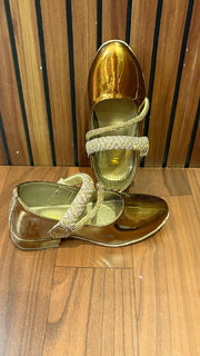 Girls Gold Shimmer Mary Jane Shoes with Crystal Straps – Party & Festive Wear