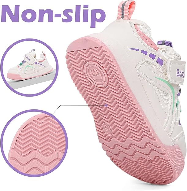 Premium Baby Sneakers for Boys & Girls – Anti-Slip Rubber Sole First Walker Shoes, Soft Breathable Mesh, Lightweight Toddler Casual Shoes with Velcro Strap & Elastic Lace