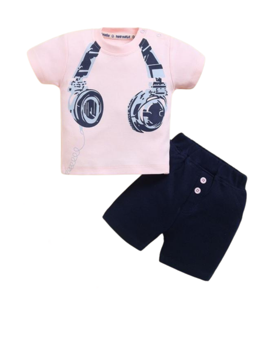 🎧 Cool &amp; comfy baby boy summer set – headphone print T-shirt with matching shorts!