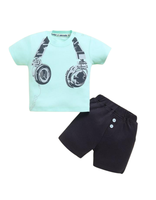 🎧 Cool &amp; comfy baby boy summer set – headphone print T-shirt with matching shorts!
