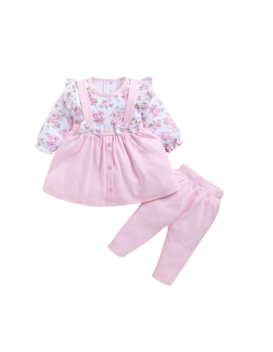 🌸 Baby Girl Outfit – Pink Floral Set