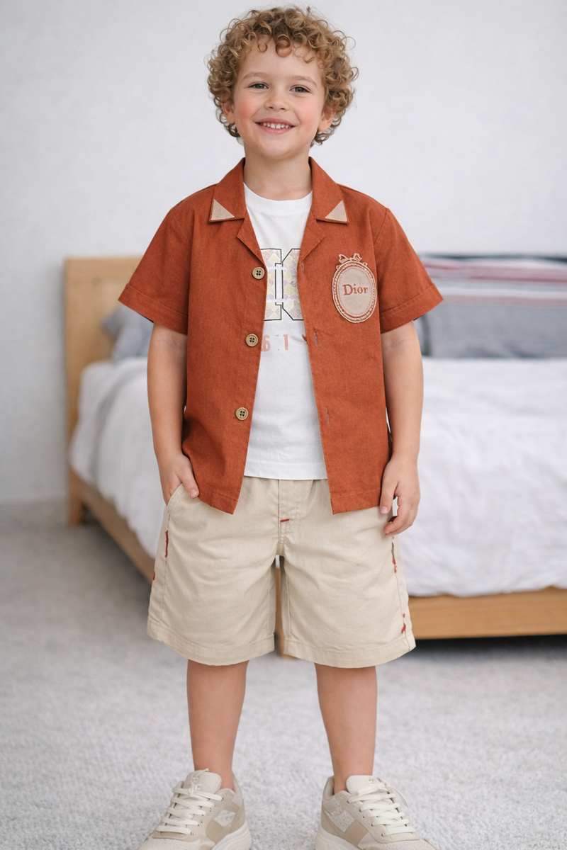 Rust Classic Shirt &amp; Shorts Set for Boys-zoom-