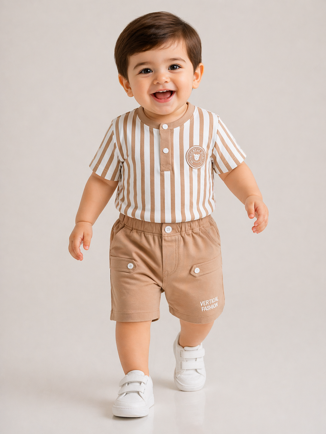 Baby Boys Striped Summer Outfit – Soft Cotton 2-Piece Set (Vertical Fashion)