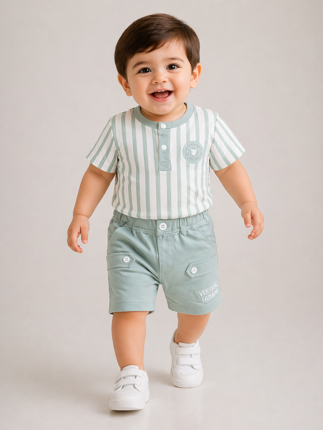 Baby Boys Striped Summer Outfit – Soft Cotton 2-Piece Set (Vertical Fashion)
