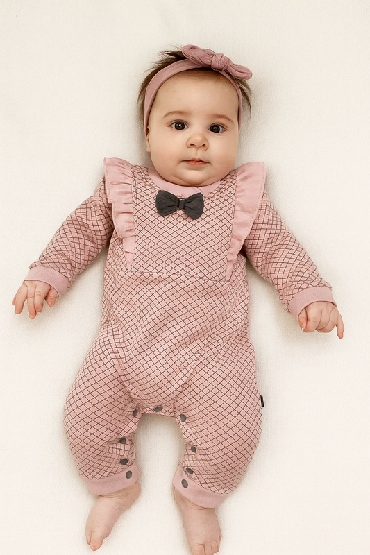 🍼 Premium Baby Girl Romper – Elegant Pink with Bow Accent