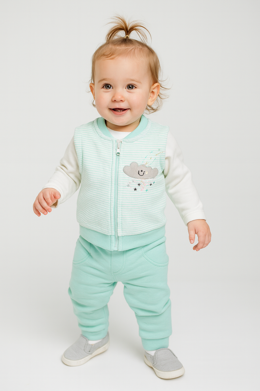 Wrap your little angel in cozy cuteness with this minty-fresh outfit set, designed for comfort and charm!