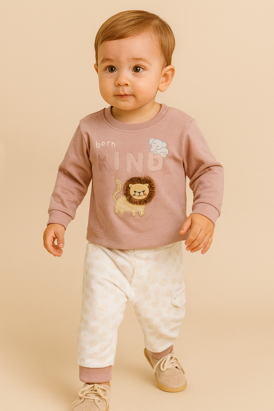 🦁 Adorable Baby Boy Outfit – “Born Kind” Lion Set
