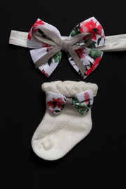 🌸 Baby Girl Headband &amp; Socks Combo – Floral Bow Design 🌸