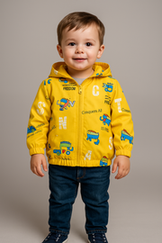 Bright Yellow Dino Print Hoodie Jacket