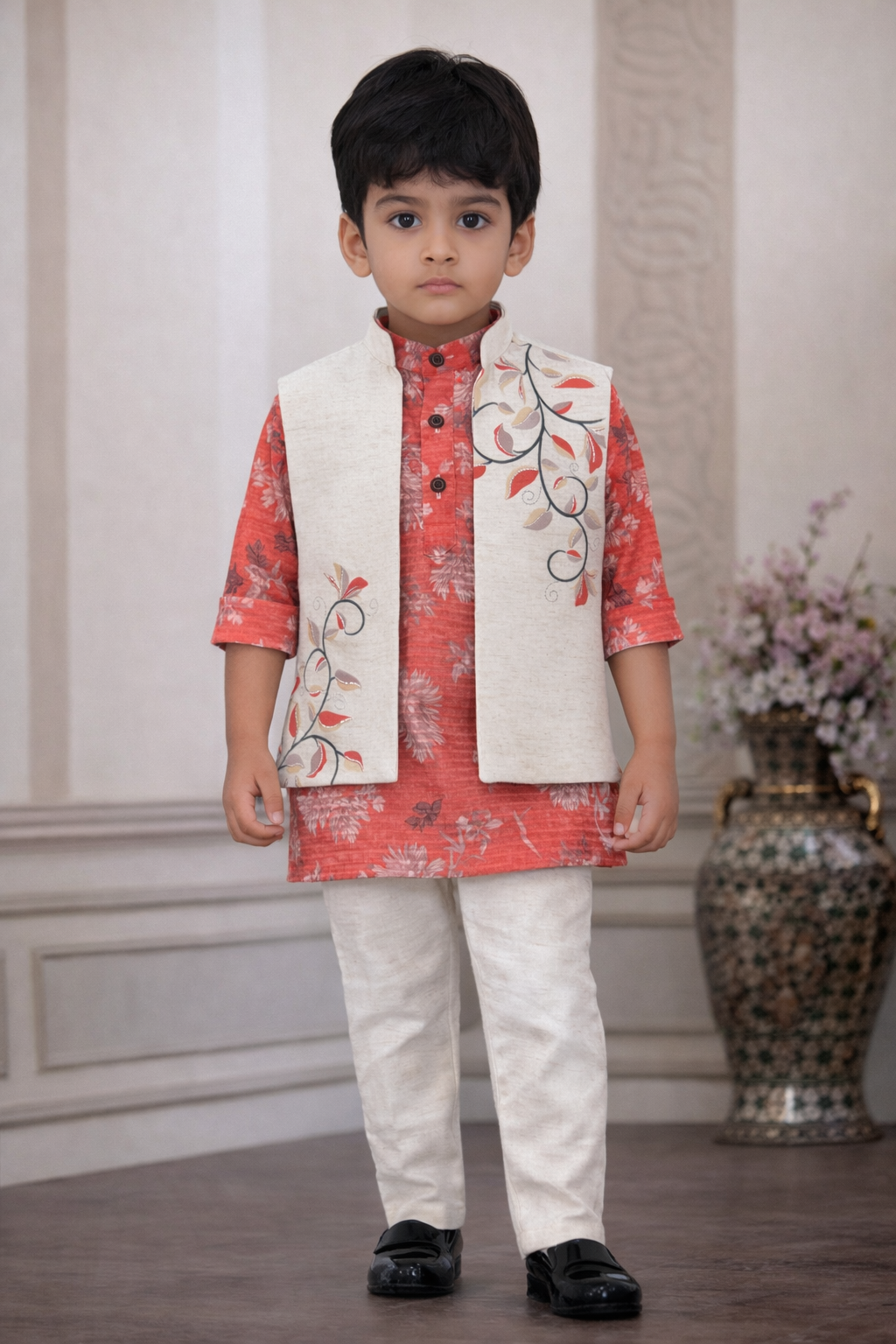 Boys Festive Kurta Pajama & Nehru Jacket Set – Elegant Indian Ethnic Outfit