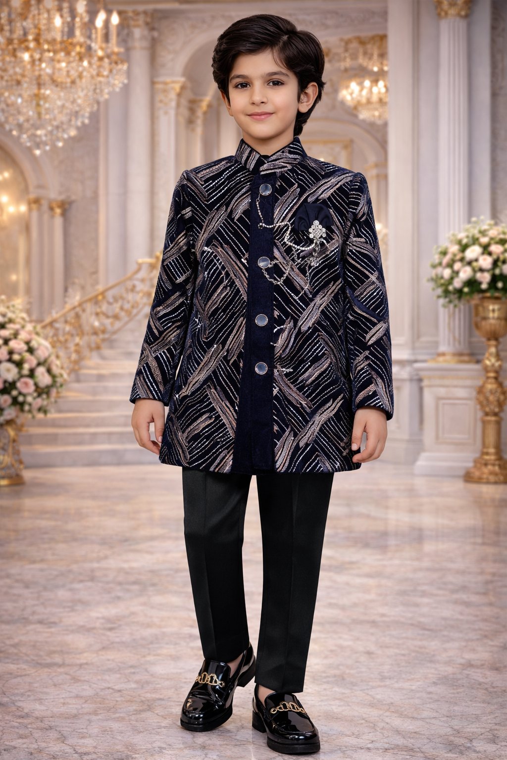 Royal Boys Embroidered Velvet Sherwani Set | Wedding & Party Wear (1–6 Years)