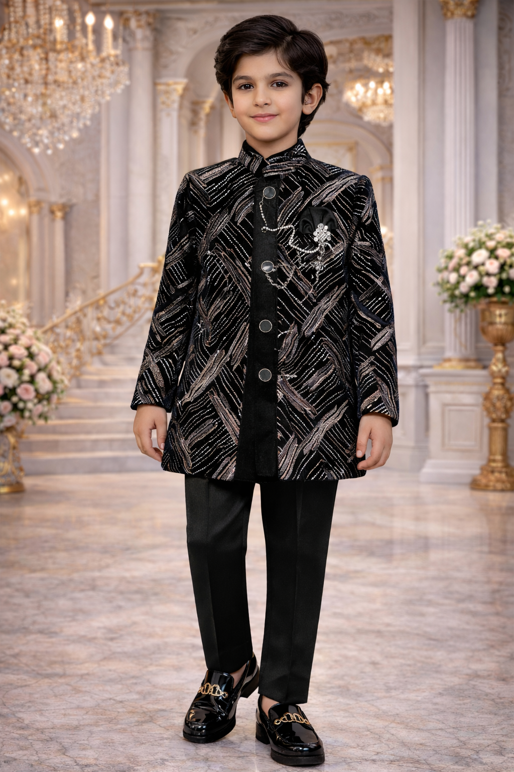 Royal Boys Embroidered Velvet Sherwani Set | Wedding & Party Wear (1–6 Years)