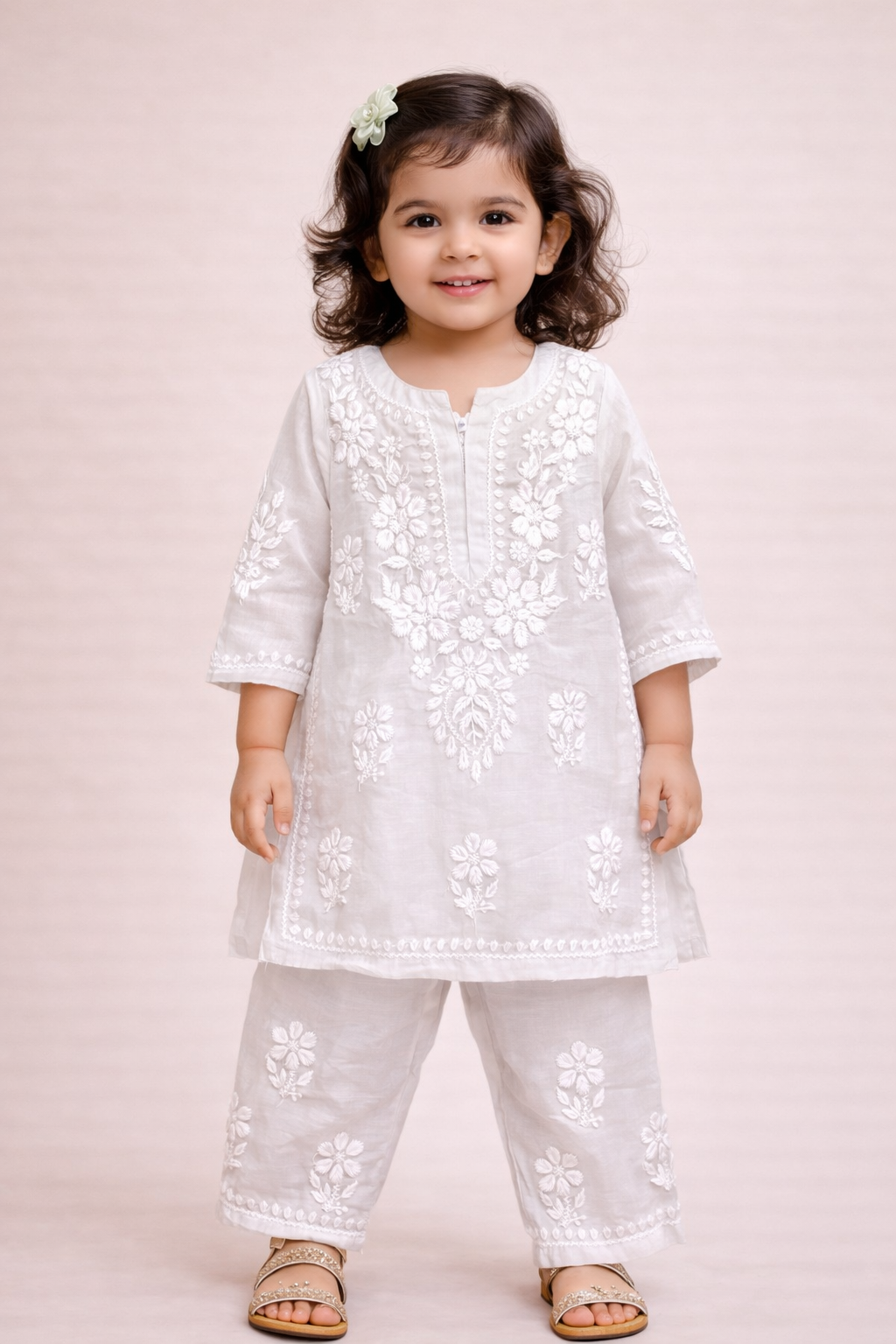 🌸 Elegant Coral Embroidered Ethnic Set for Baby Girls 🌸