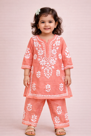 🌸 Elegant Coral Embroidered Ethnic Set for Baby Girls 🌸