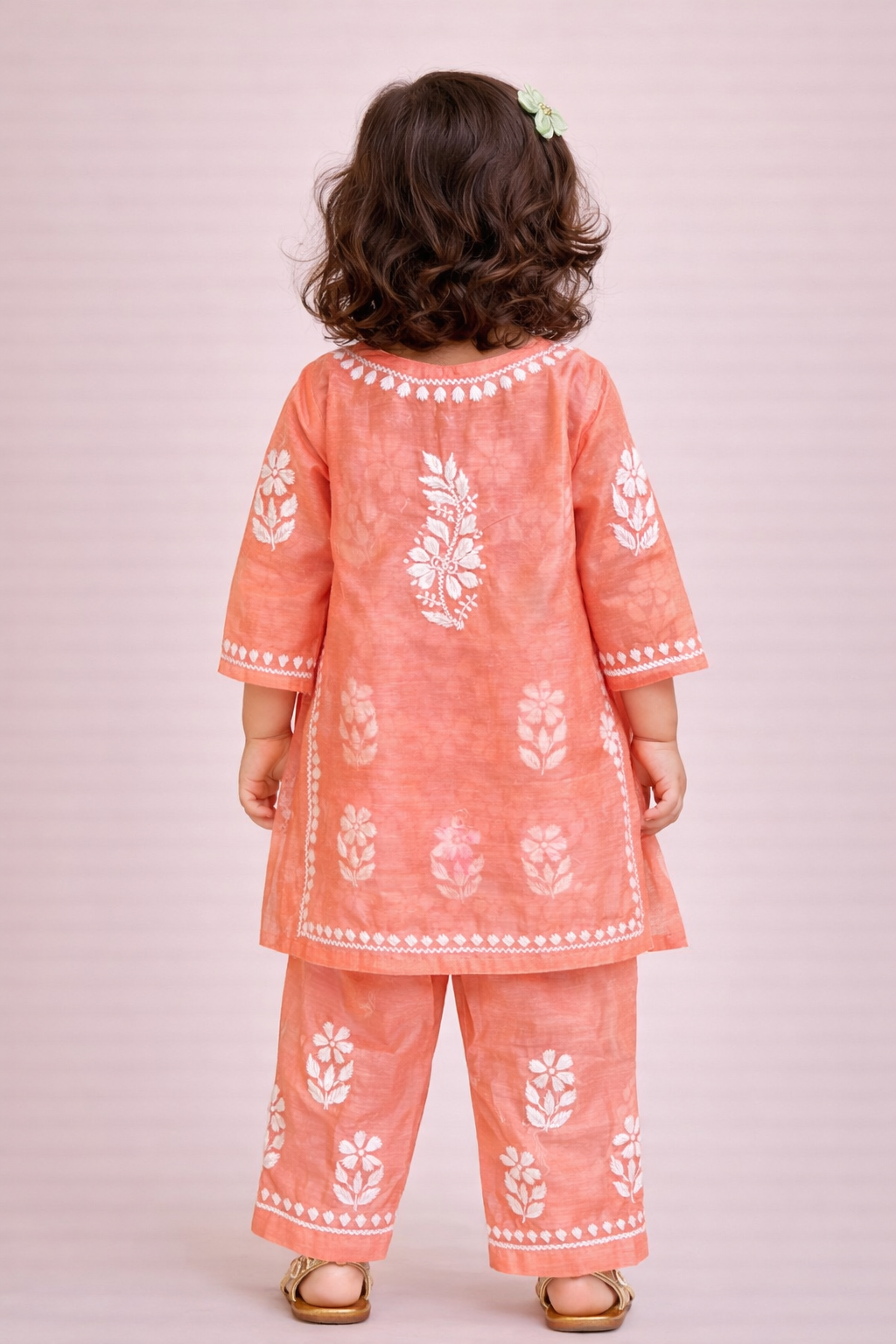 🌸 Elegant Coral Embroidered Ethnic Set for Baby Girls 🌸