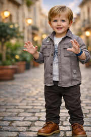 Little Gentleman Denim Shirt Jacket & Trouser Set