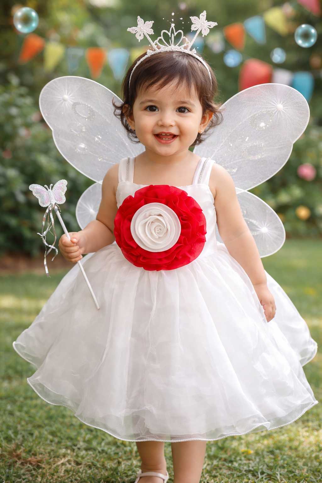 Mini Me Kidz White Fairy Princess Dress with Butterfly Wings & Crown