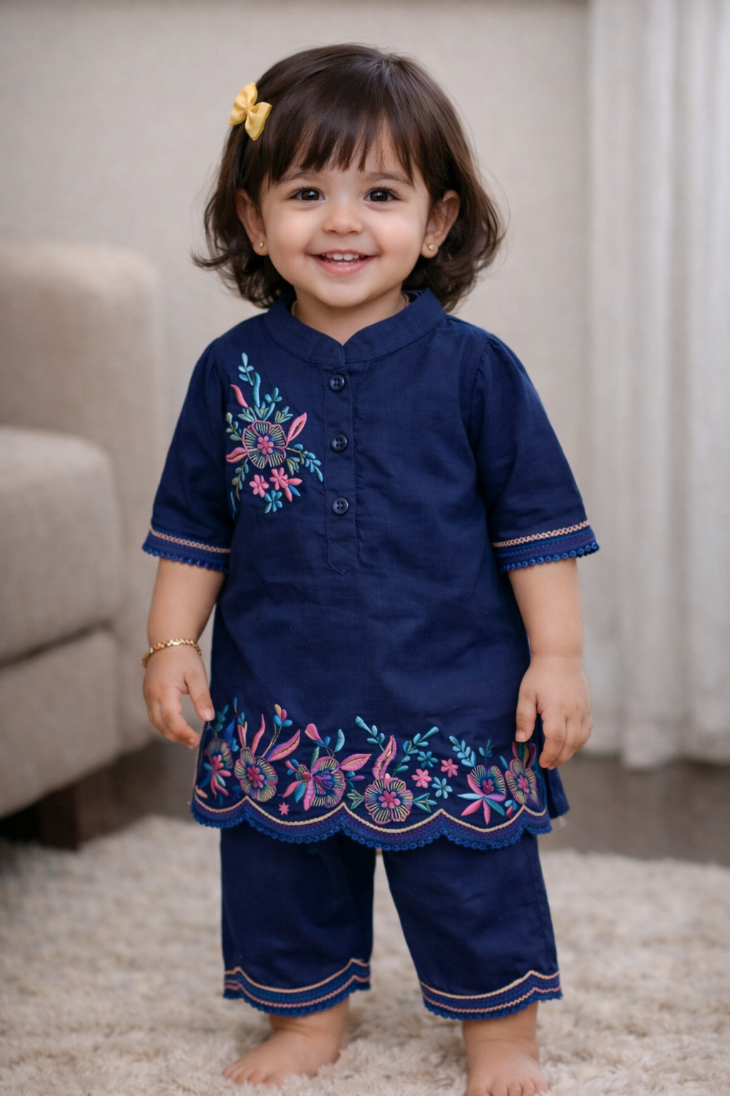 Embroidered Baby Girl Kurti Set | Soft Cotton 2-Piece Outfit