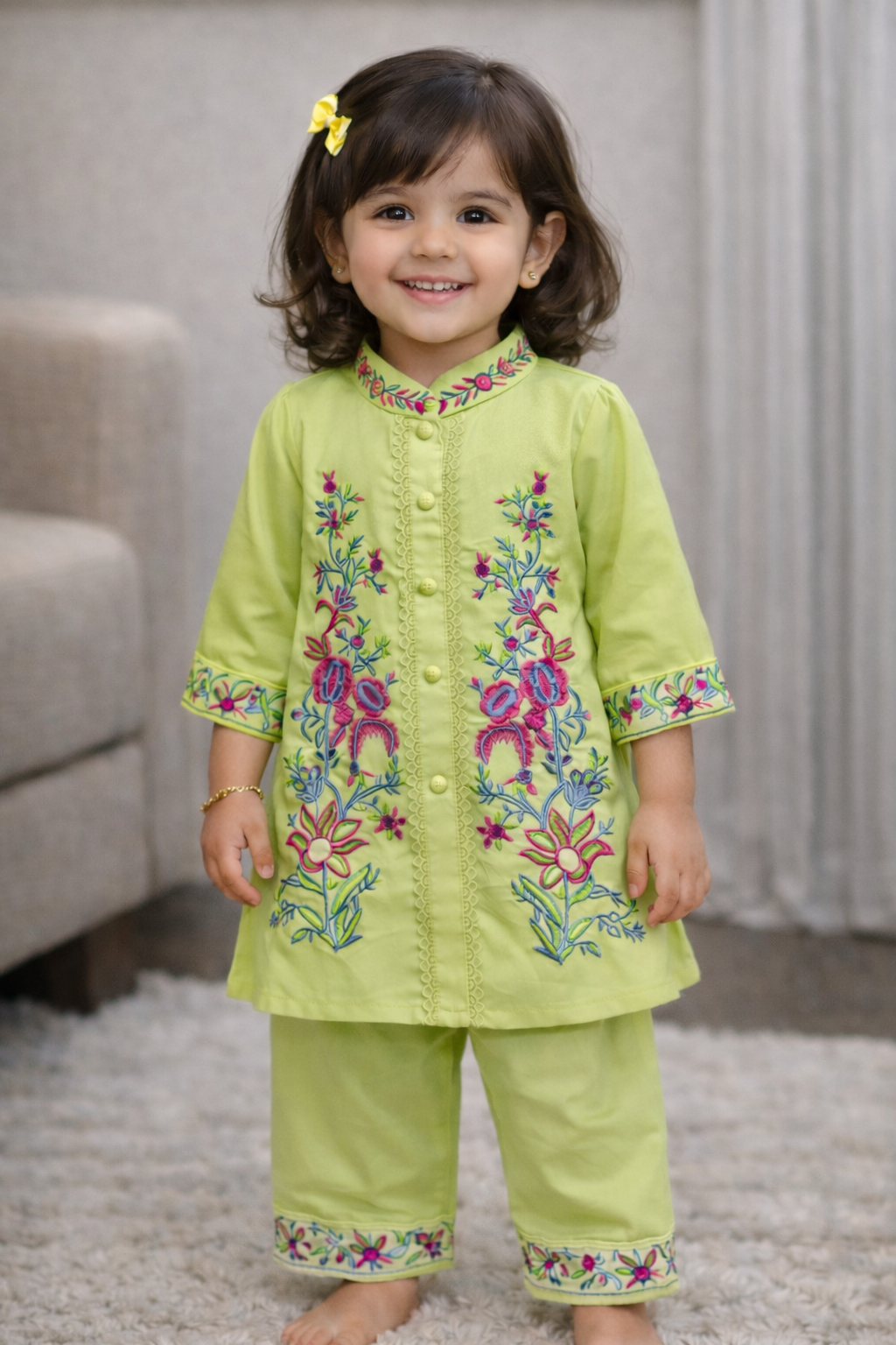 Floral Embroidered Baby Girl Kurti Set | Soft Cotton 2-Piece Ethnic Outfit for Kids