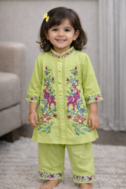 Floral Embroidered Baby Girl Kurti Set | Soft Cotton 2-Piece Ethnic Outfit for Kids
