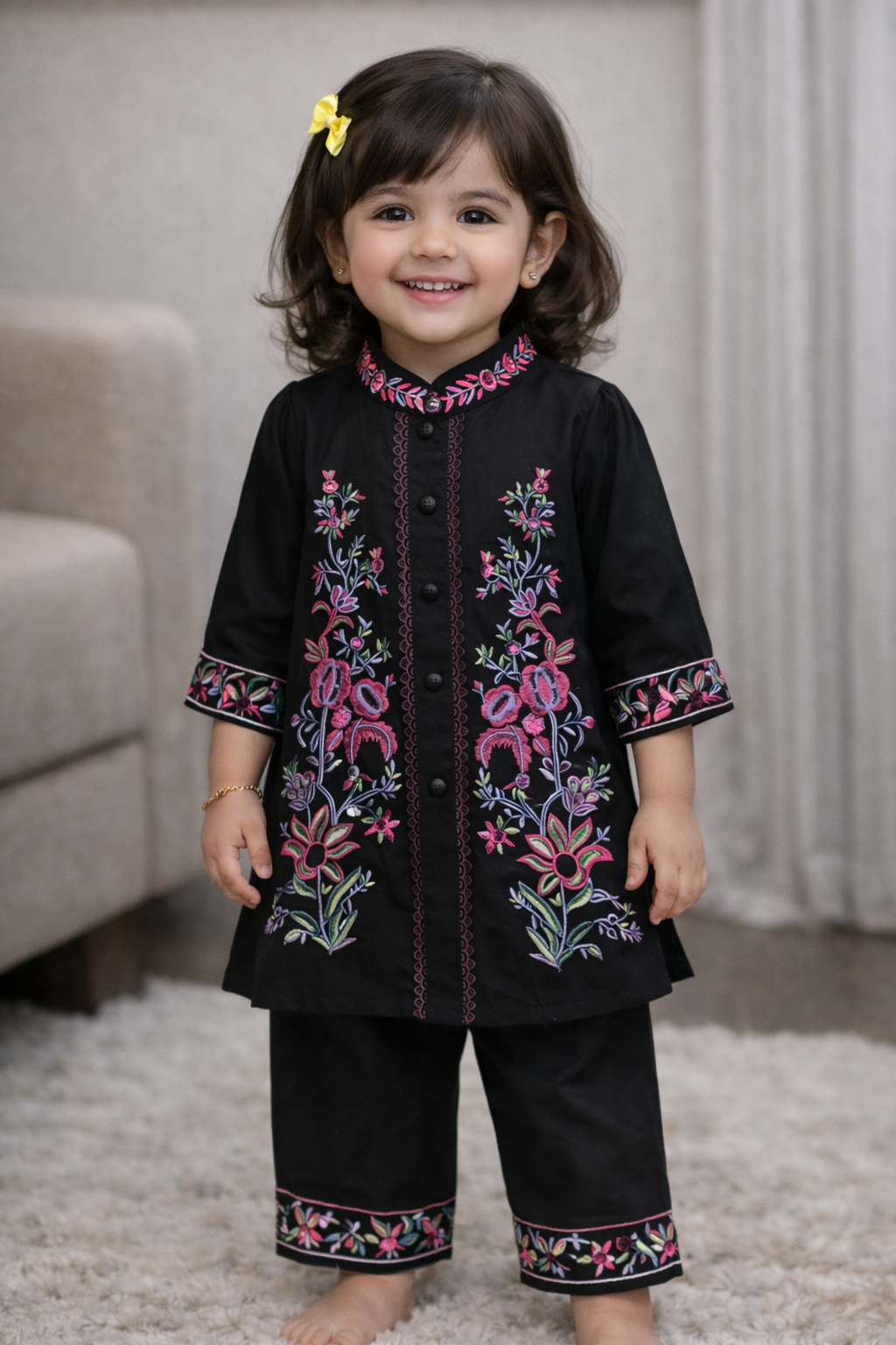 Floral Embroidered Baby Girl Kurti Set | Soft Cotton 2-Piece Ethnic Outfit for Kids