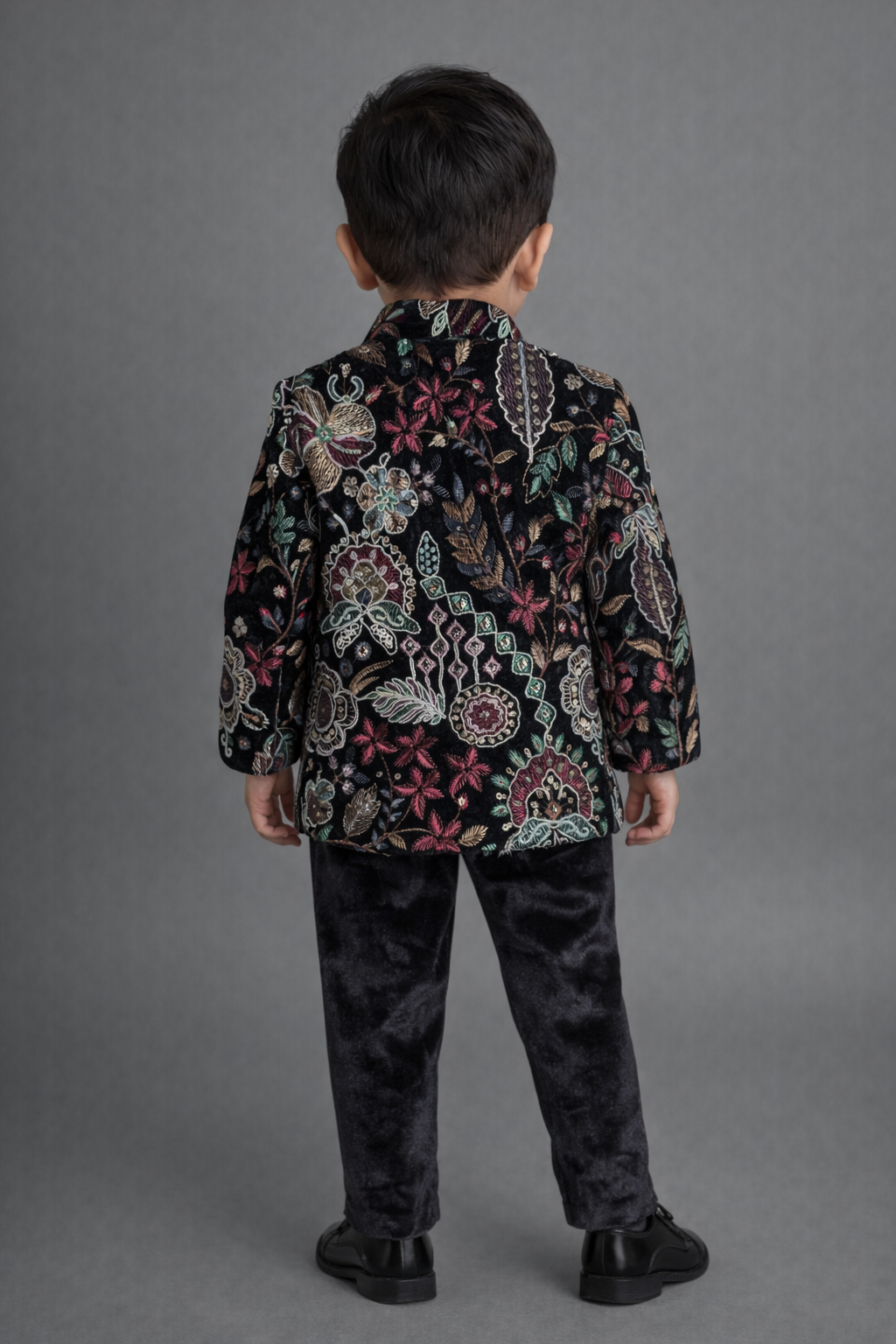 Luxury Embroidered Velvet Baby Boy Outfit – Back Design Highlight