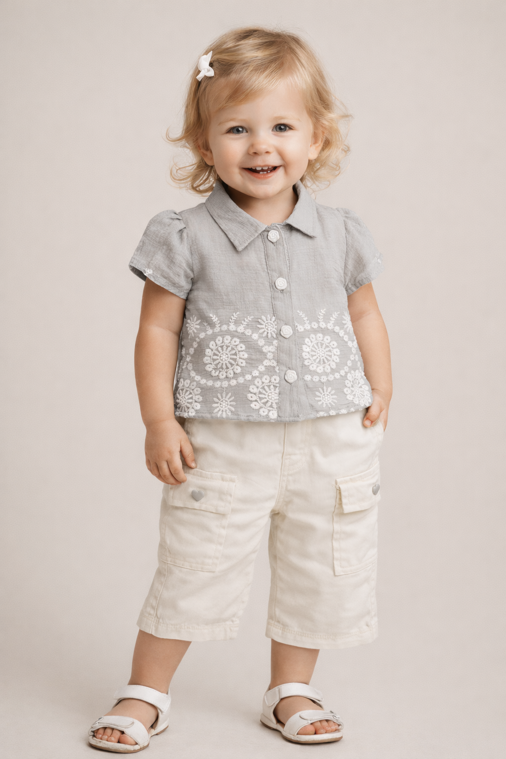 Cute Baby Girl Embroidered Top with Capri Set (2-Piece Outfit)