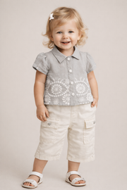 Cute Baby Girl Embroidered Top with Capri Set (2-Piece Outfit)