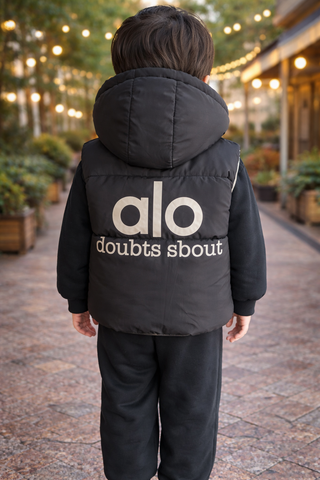 Baby Boys Winter Hoodie Set – Premium Brown Puffer Vest with Sweatshirt & Joggers