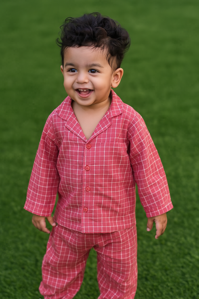 Cozy Red Checkered Night Suit for Toddlers