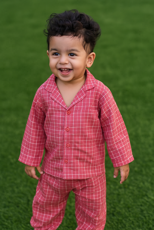 Cozy Red Checkered Night Suit for Toddlers