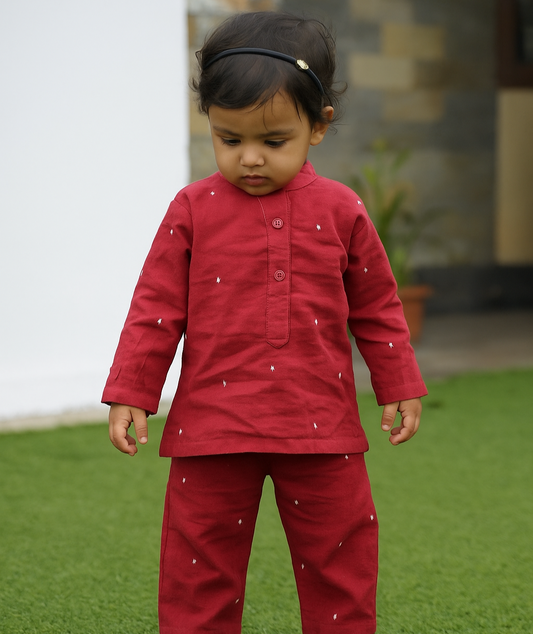 Elegant Maroon Kurta pajama set for Baby Girls
