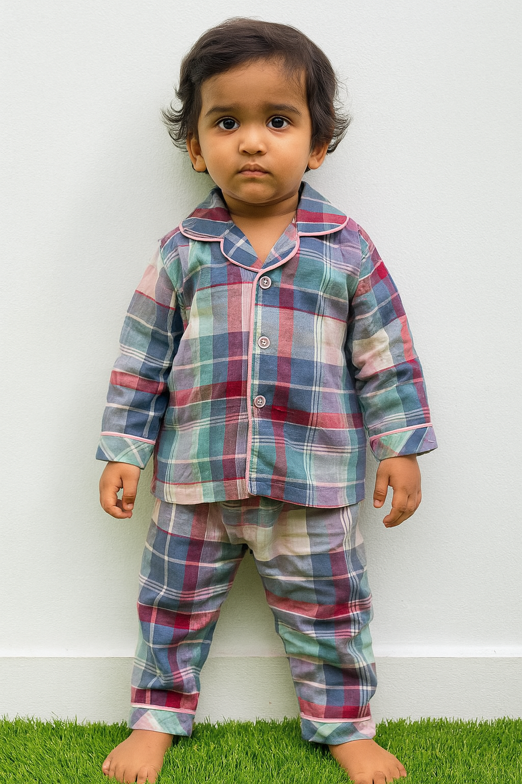 Colorful Checks Cotton Pajama Set for Toddlers