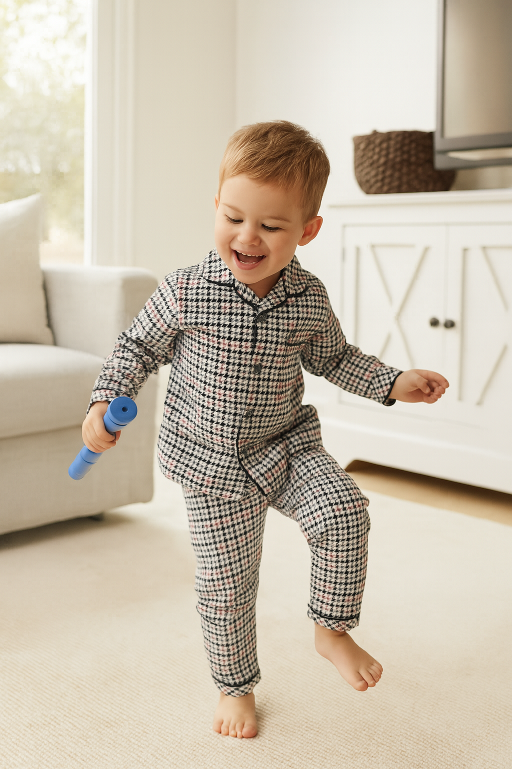 Classic Houndstooth Kids Pajama Set-zoom-1